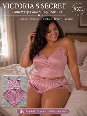 Victoria’s Secret Dusty Pink Satin Wrap Cami & Tap Short Pajama Set NWT XXL